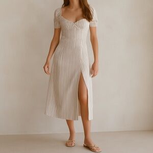 Danielle Bernstein Striped Midi Slip Dress Open Leg With Puff Sleeves Size 10
